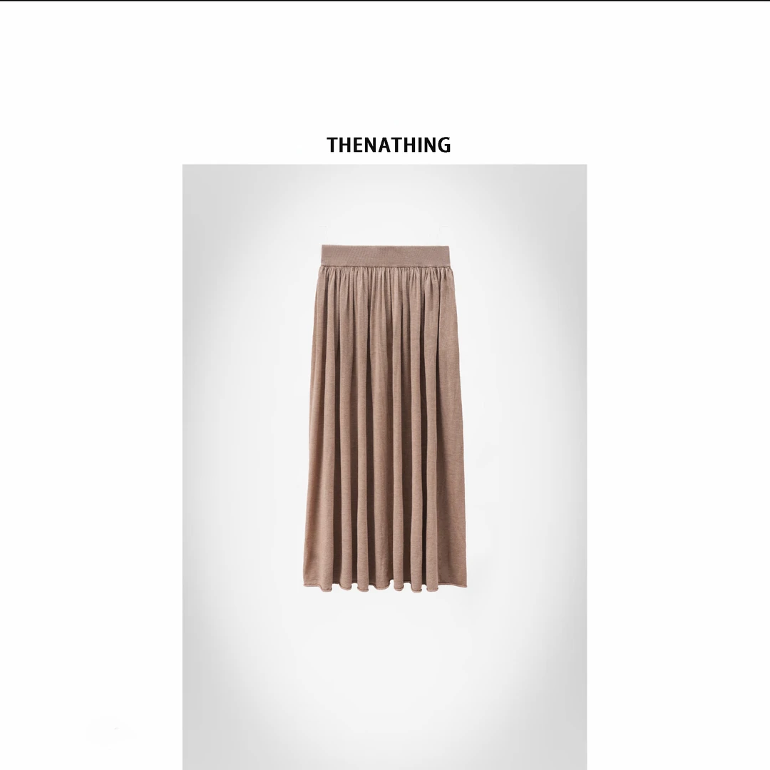 【THENATHING】高定面料轻奢羊绒醋酸优雅慵懒垂顺不凡百褶裙50226