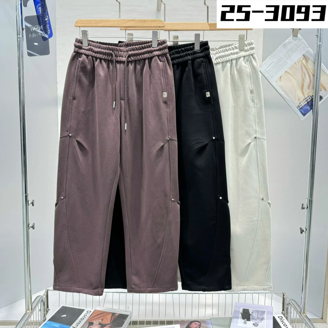 2025百搭新款纯色宽松春秋裤子男士抽绳休闲裤弯刀阔腿长裤男款