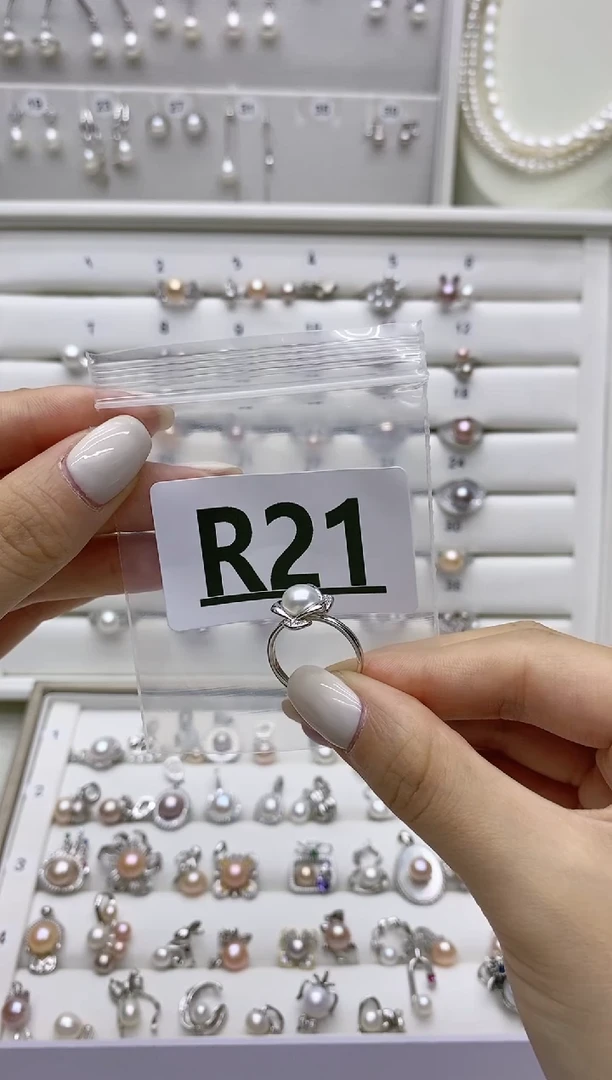 银S925镶嵌戒指淡水珍珠@*子R21