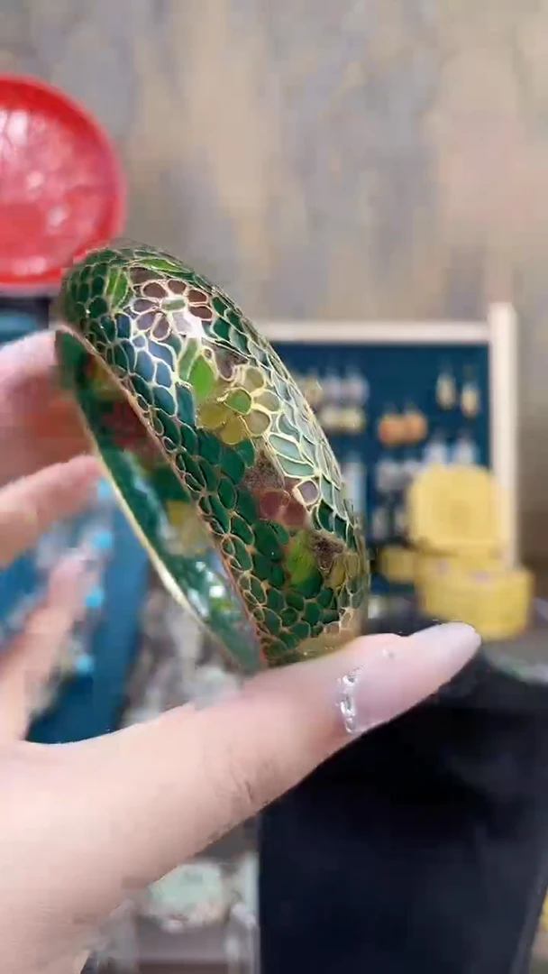 非遗景泰蓝脱胎镯子55-58绿色