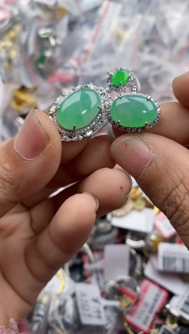 银S925镶嵌戒指翡翠444---3