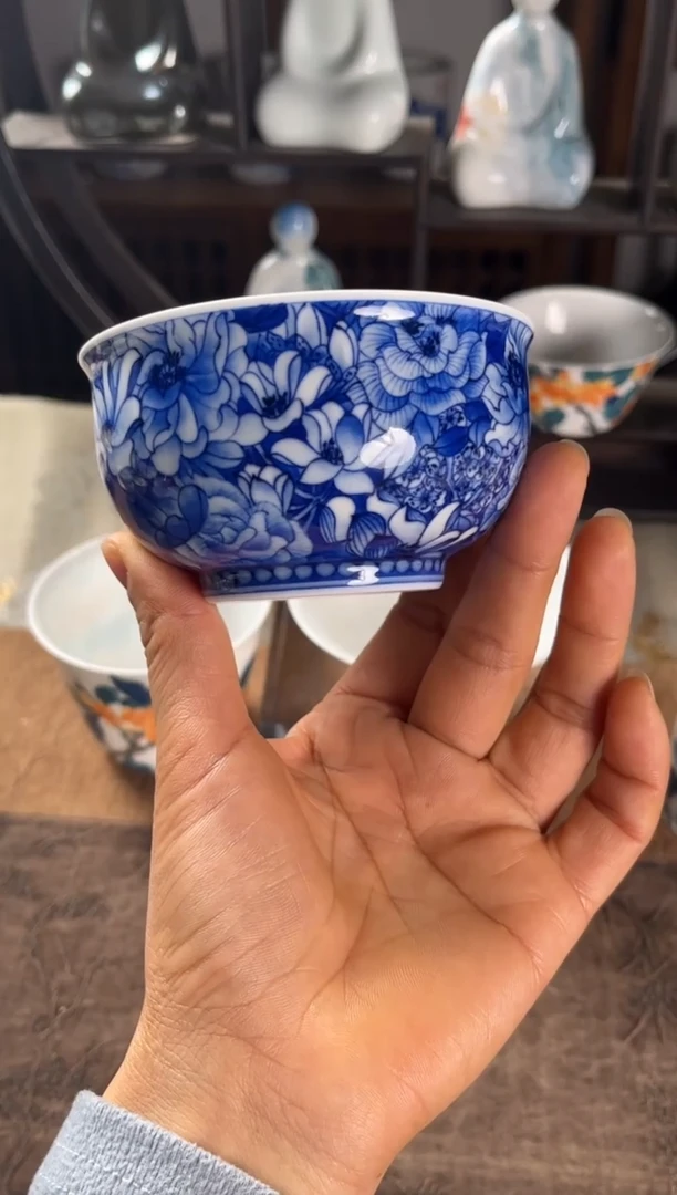 景德镇文祥窑手工釉下彩陶瓷单杯