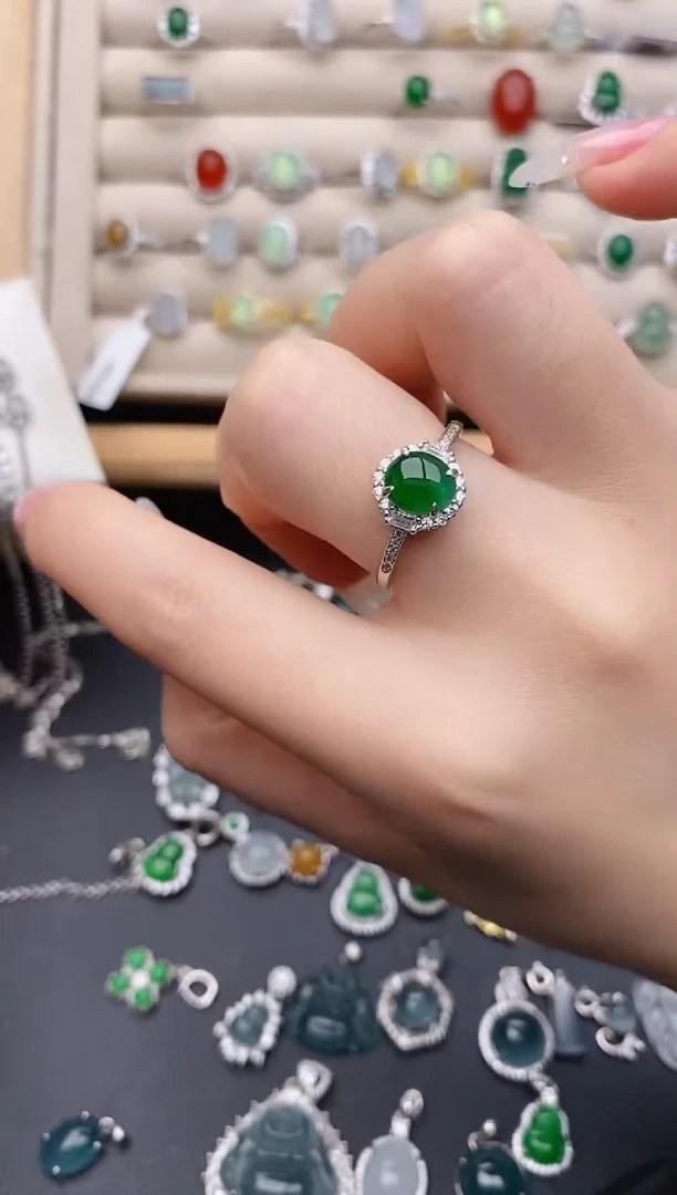 银S925镶嵌戒指翡翠0