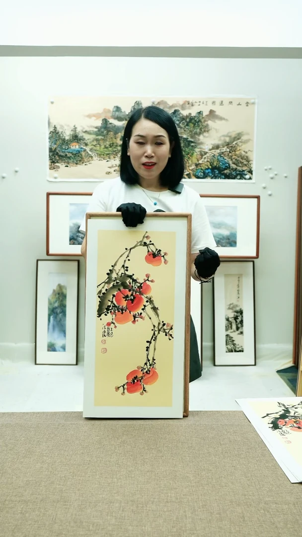 国画35*68李法良手绘花鸟带框