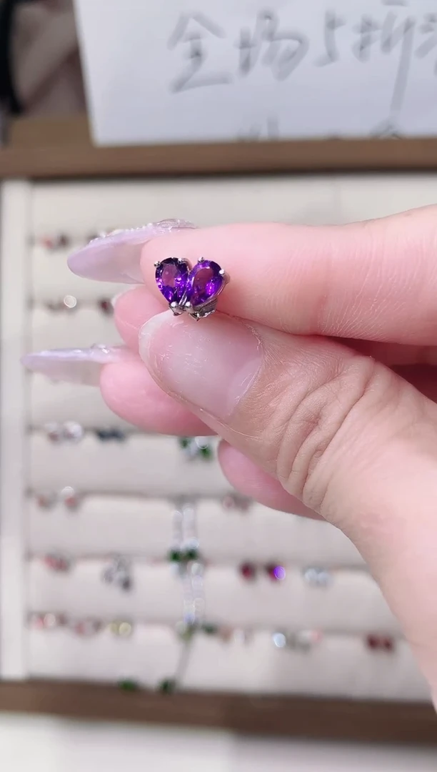 【闪购商品】紫晶耳饰银S925镶嵌67-5