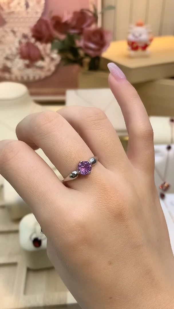 银S925镶嵌戒指紫晶樱花切