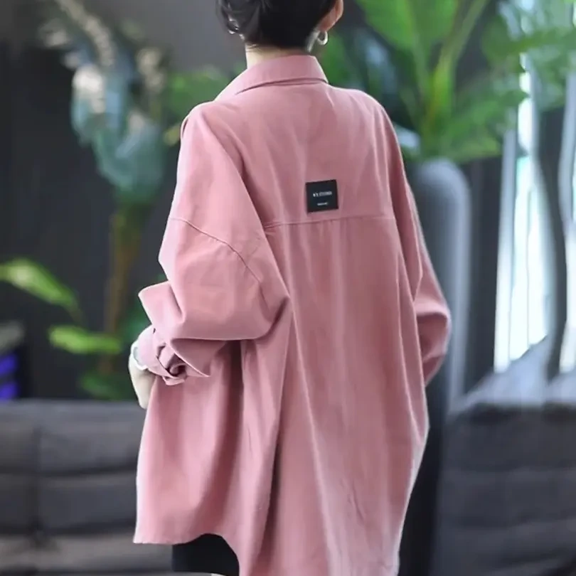 洛格休闲宽松慵懒风加绒衬衫女春秋百搭上衣开衫韩版时尚衬衣外套