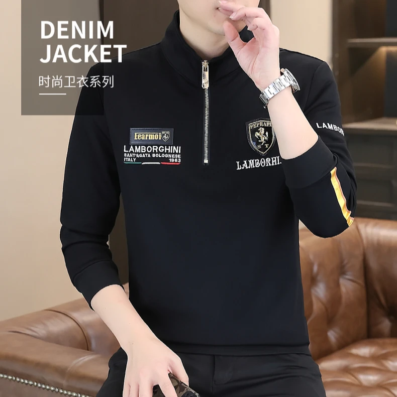 恩密比韦卫衣男款春秋季立领长袖T恤卫衣男装休闲潮流上衣打底衫