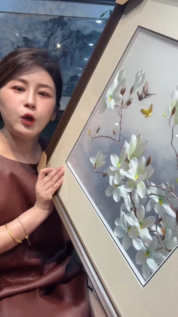 刺绣非遗苏绣手工刺绣单面绣白色玉兰