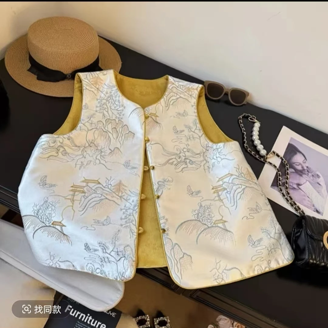 【两面穿】国风马甲提花重工刺绣新中式坎肩马夹D690