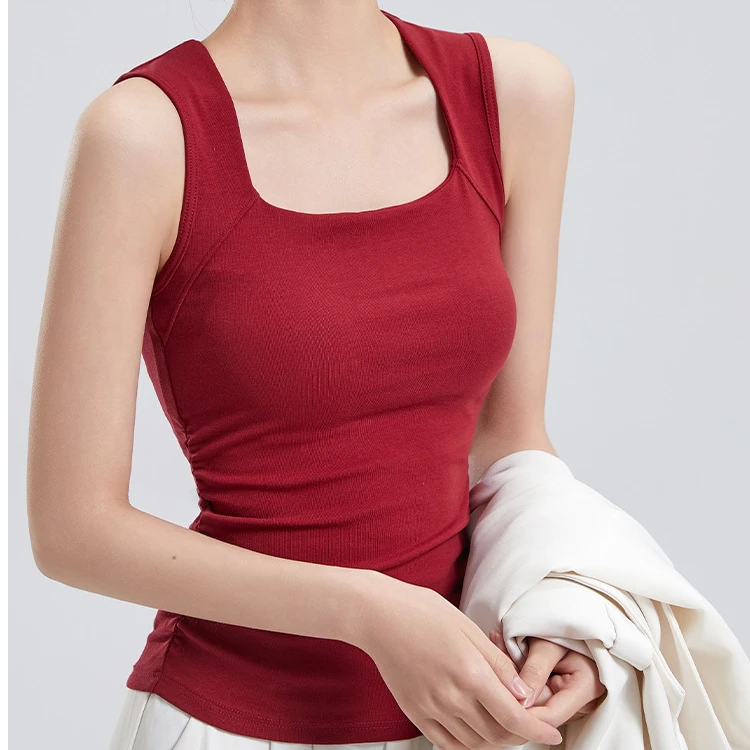 C018夏款新款带胸垫辣妹方领宽肩内搭一体式背心修身显瘦上衣女