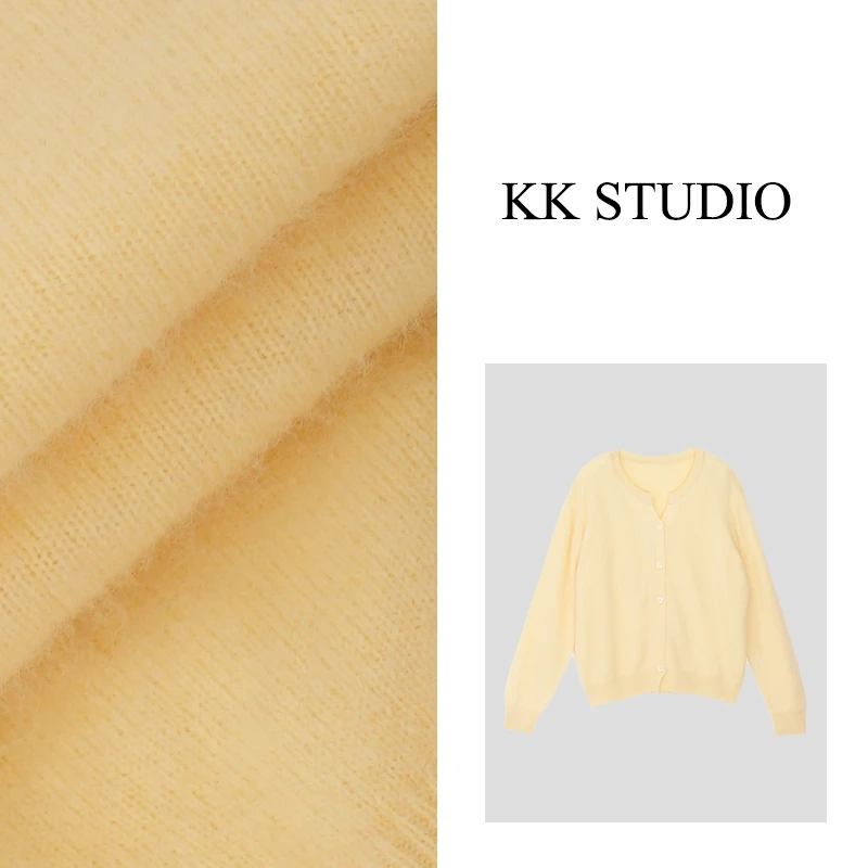 淇淇KK Studio秋冬新款修身百搭美利奴羊毛长袖针织开衫9597