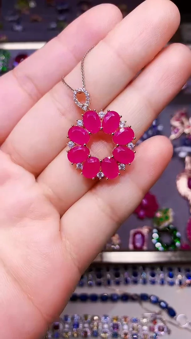 颈饰银S925镶嵌红宝石....