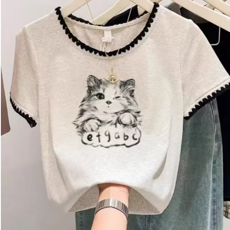 大码女装胖mm灰色短袖t恤女120到220斤夏季复古正肩宽松显瘦上衣