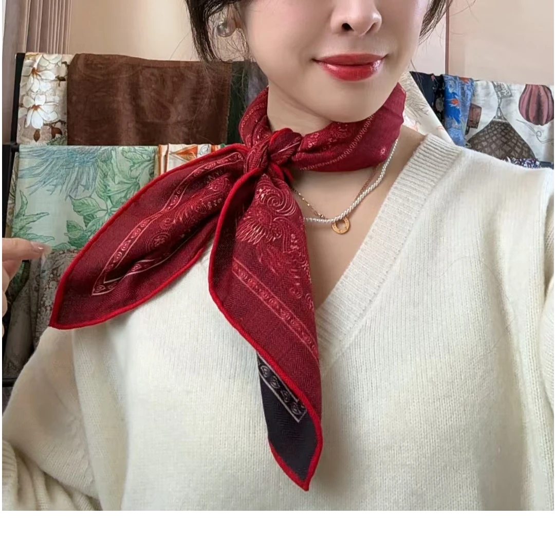 福利蔓雅【黑红腰果】65丝毛女士围巾双面时尚奢高级气质红色围巾