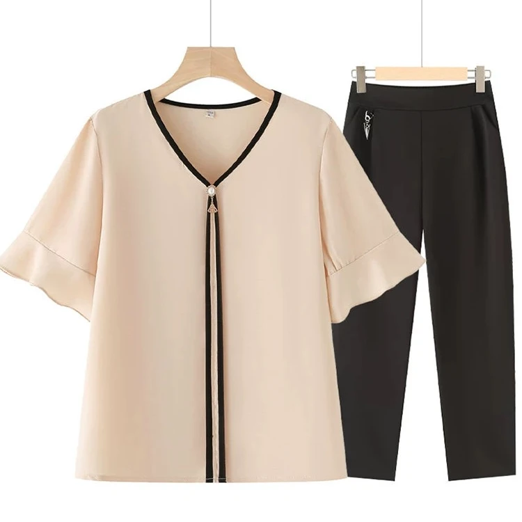 新款妈妈夏装短袖T恤洋气两件套装50岁中年妇女母亲节洋气衣服