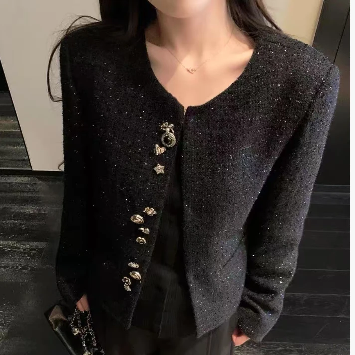 【25新款】法式小香风高端定制黑色经典百搭套裙春款显白上衣外套