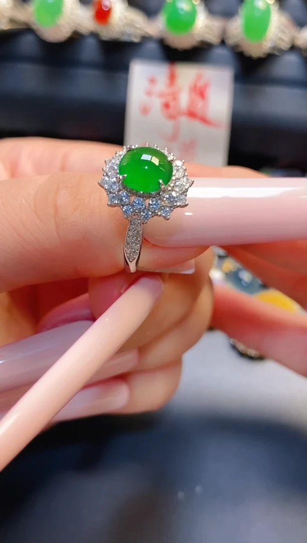 银S925镶嵌戒指翡翠天然