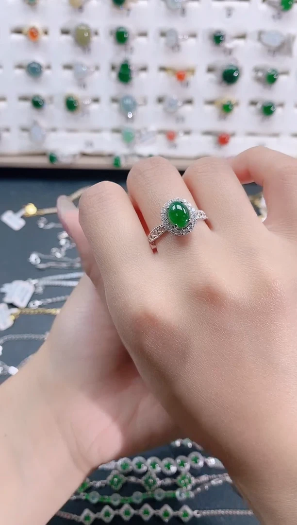 【闪购商品】翡翠银S925镶嵌戒指天然翡翠