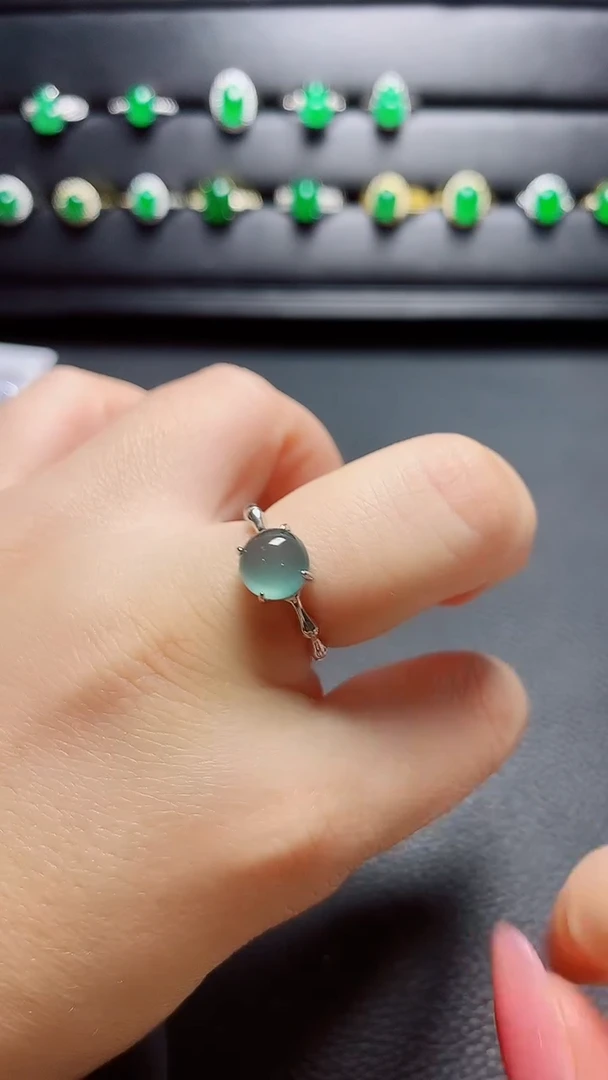 银S925镶嵌戒指翡翠 天然翡翠A货s925银镶