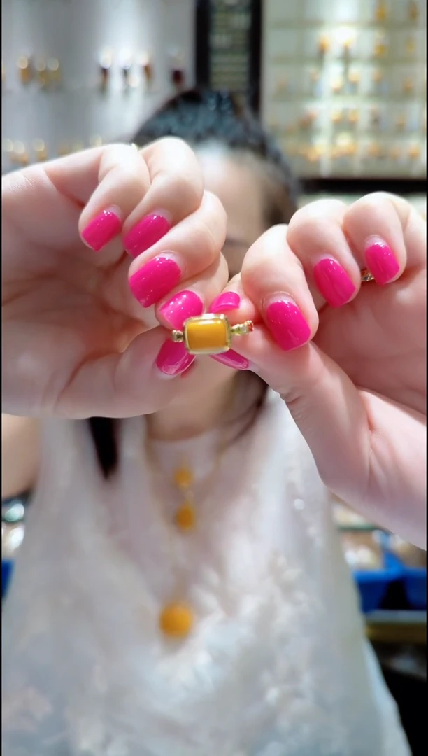 蜜蜡银S925镀金镶嵌戒指﹣A446蜜蜡戒指