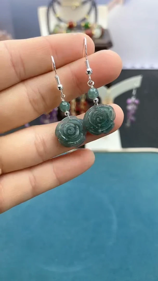 【闪购商品】翡翠耳饰银S925镶嵌蓝水小花耳钩