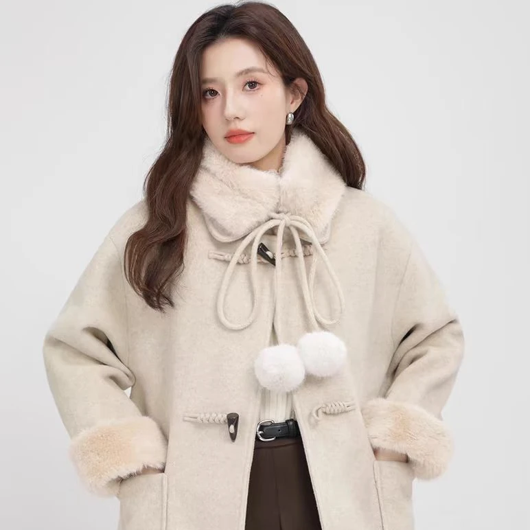 【D005】网红减龄牛角扣呢子外套2025秋冬新款保暖时尚百搭