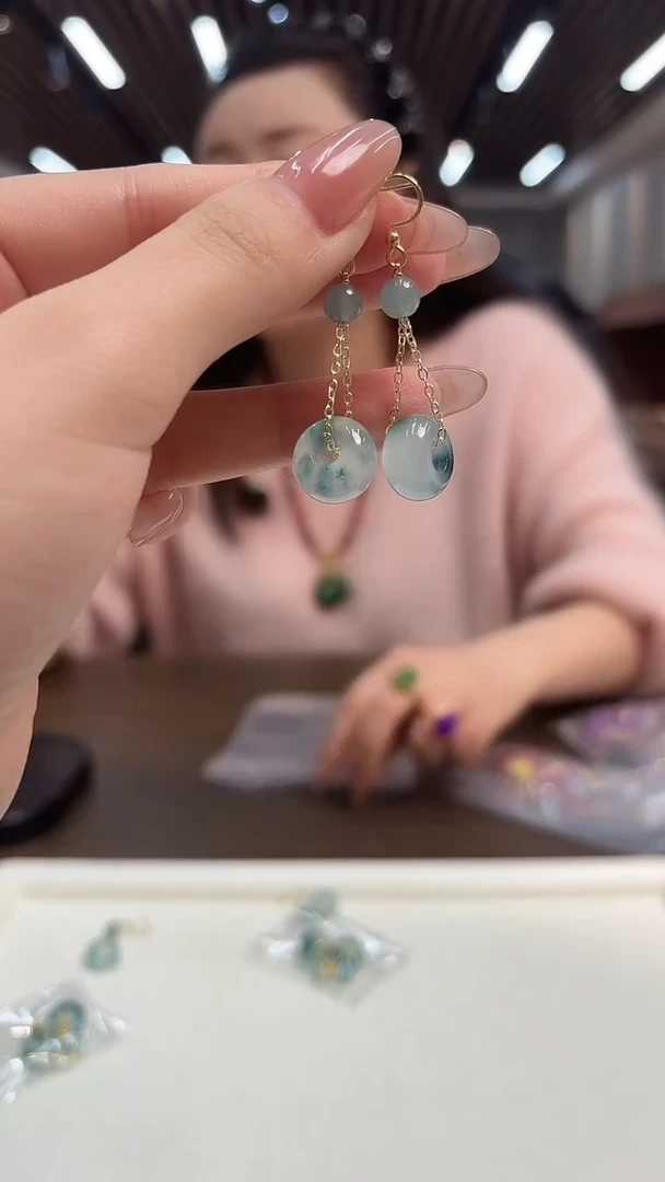 14K金镶嵌翡翠耳饰DIY款E764