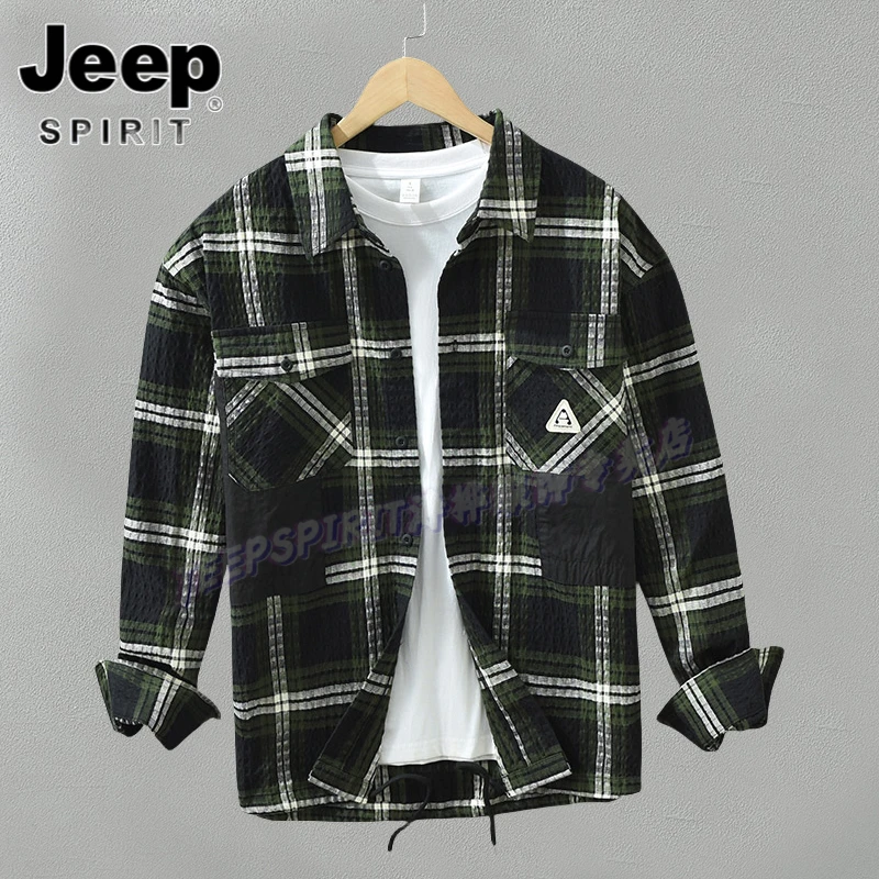 Jeep吉普长袖口袋秋季衬衣新款设计衬衫休闲百搭男士时尚宽松外套
