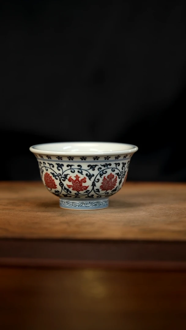 【闪购商品】不晓堂釉里红缠枝压手杯