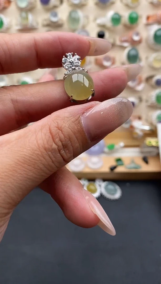 银S925镶嵌戒指翡翠缅甸天然A货翡翠33  7-6