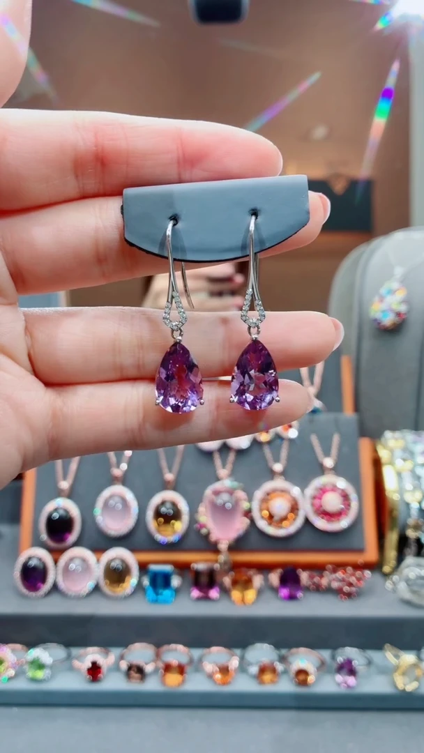 银S925镶嵌耳饰水晶水晶耳饰