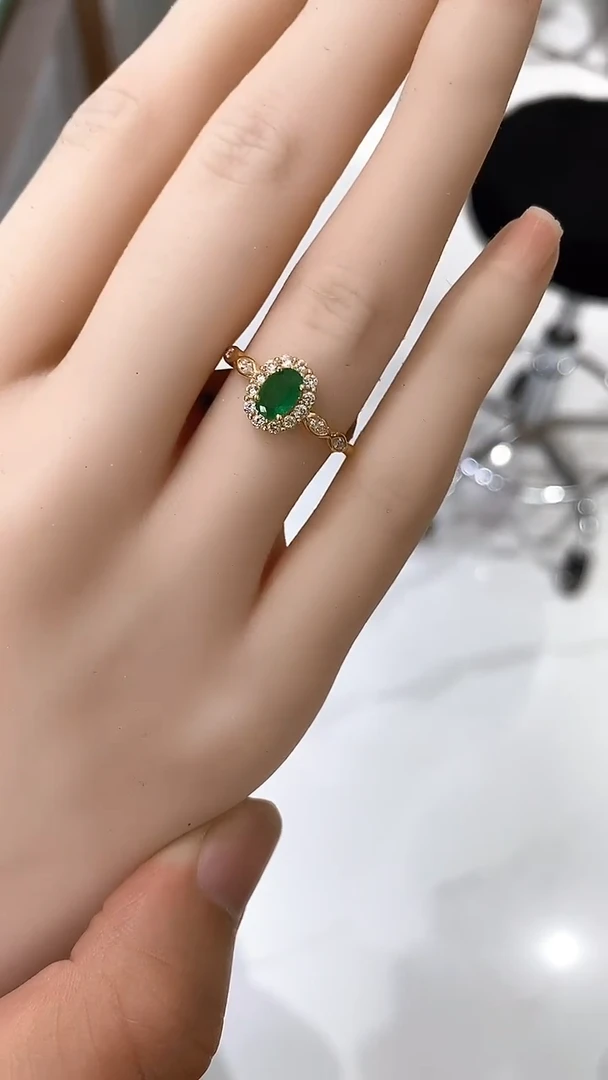 祖母绿戒指银S925镶嵌戒指