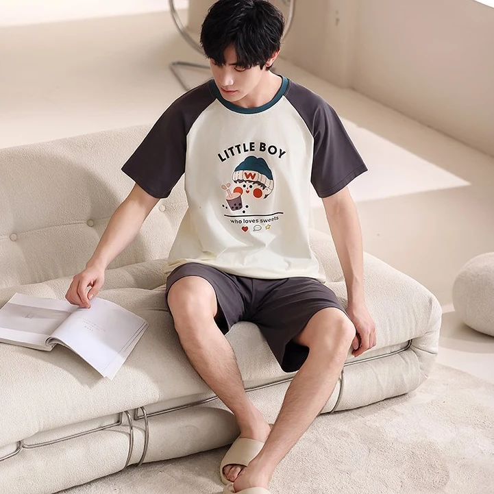 2025年夏季男士睡衣精梳棉短袖裤夏季简大方款式可外穿家居服套装