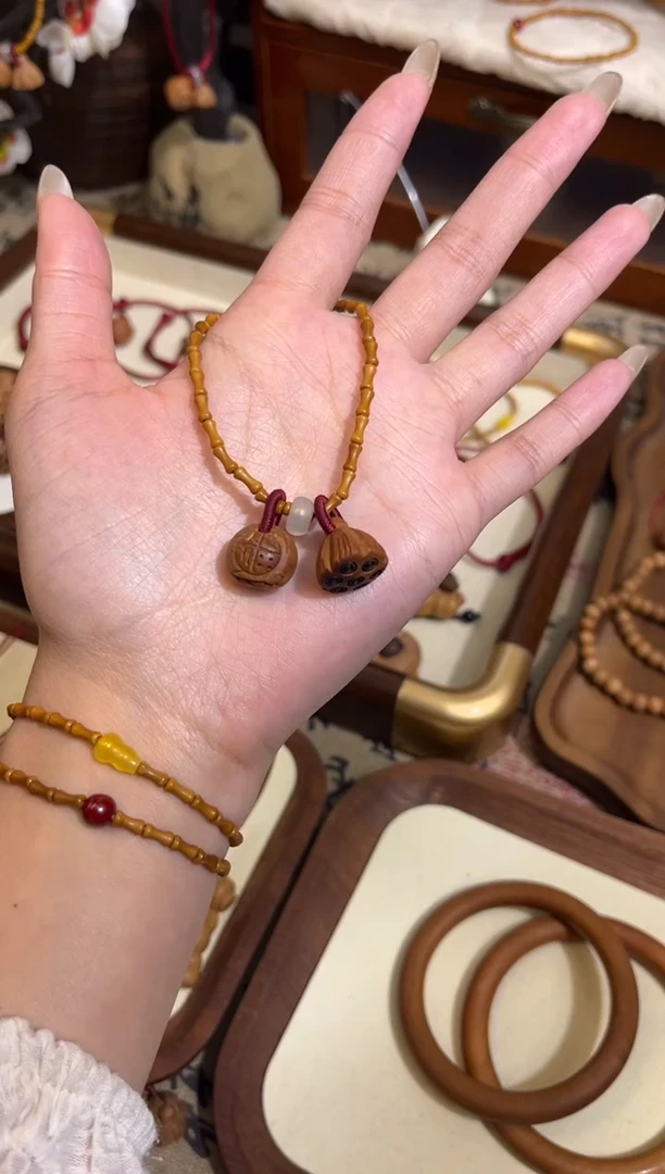 手串桃核【桃缘行】竹节「福气莲莲」桃木桃核辟、挡、驱、护 备注手围