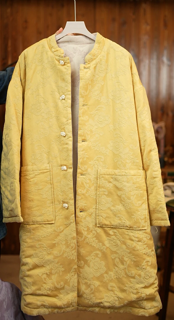 山木间棉麻双面双穿中长款提花棉服SY25177