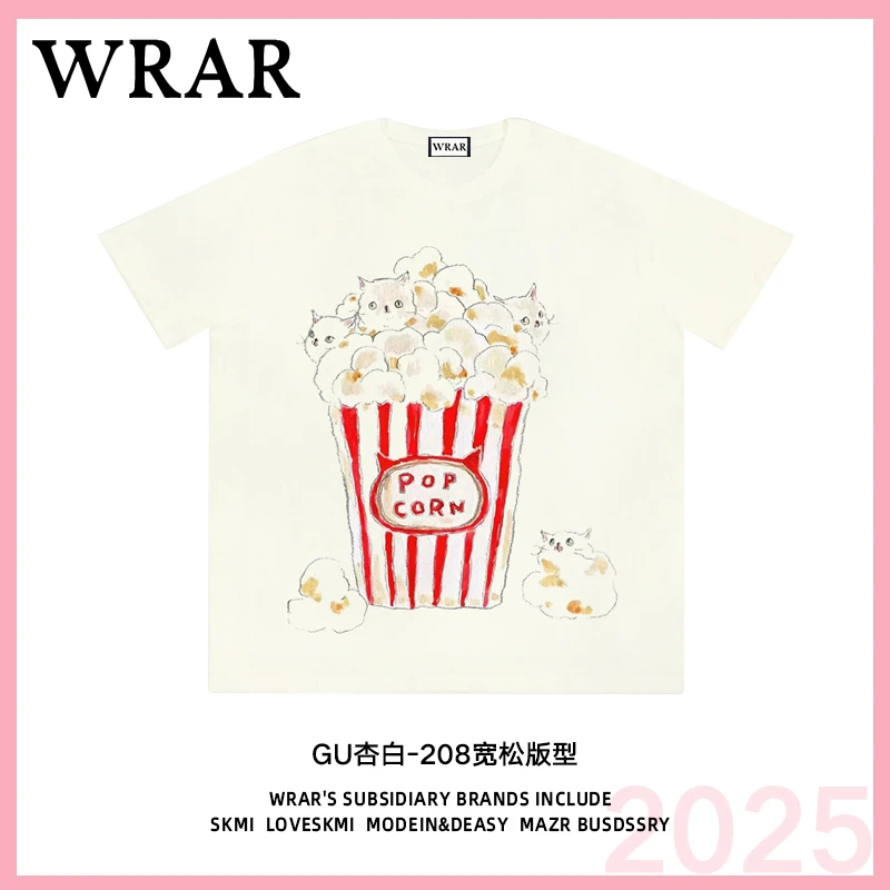 【爆米花猫咪】新品潮流圆领透气宽松T恤情侣半袖印花1
