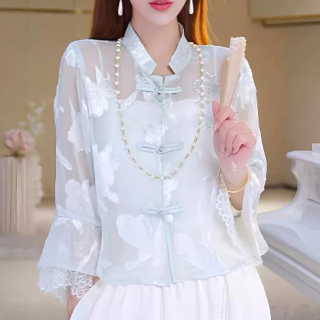 新中式薄款防晒开衫2025夏季新款国风立领绣花轻薄速干透气8253