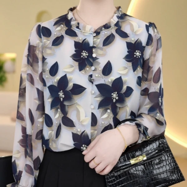 杭州专柜春夏新款靛蓝色圆领简约衬衫女ZF-S009