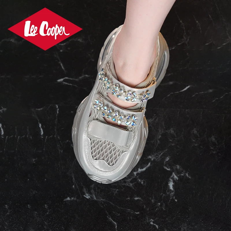 LEE COOPER增高透气老爹鞋女2025夏季款网面镂空水钻玛丽珍休闲鞋