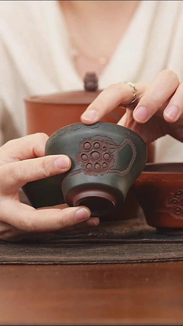 紫砂茶叶罐天青泥莲蓬杯