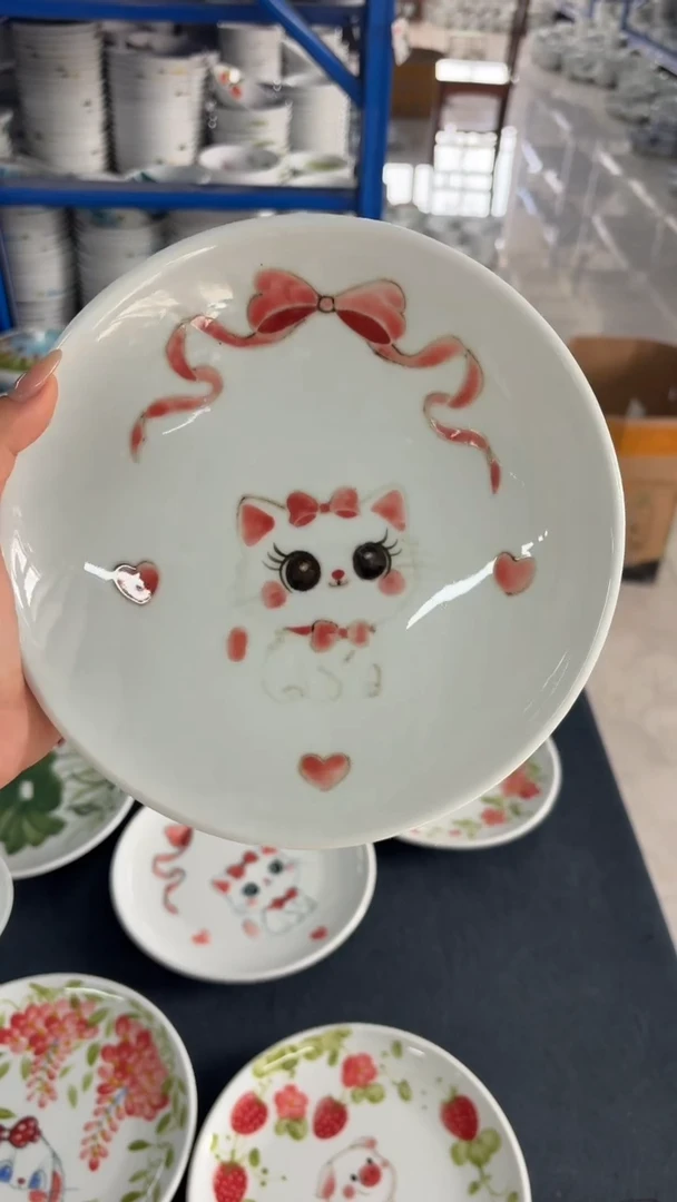 瓷片景德镇高温陶瓷食品级手绘釉中彩-圆深盘