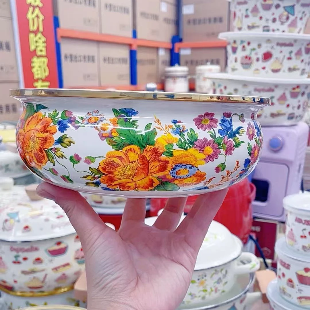 直径20CM依兰花搪瓷如意盆金边元宝盆汤盆【先看温馨提示介意勿拍】