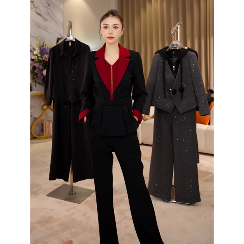 G9225秋季2025新款时尚套装女气质优雅显瘦收腰显瘦套裤两件套