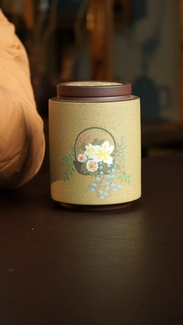 茶杯紫砂38号 春日繁花茶叶罐100克 宜兴紫砂原矿作品