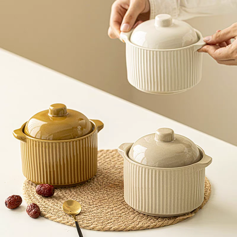 瓦罐煨汤陶瓷带盖隔水炖盅炖罐大容量煲汤罐碗家用沙县小吃一人份