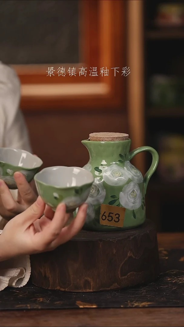 陶瓷景德镇高温釉下手绘陶瓷@L653@