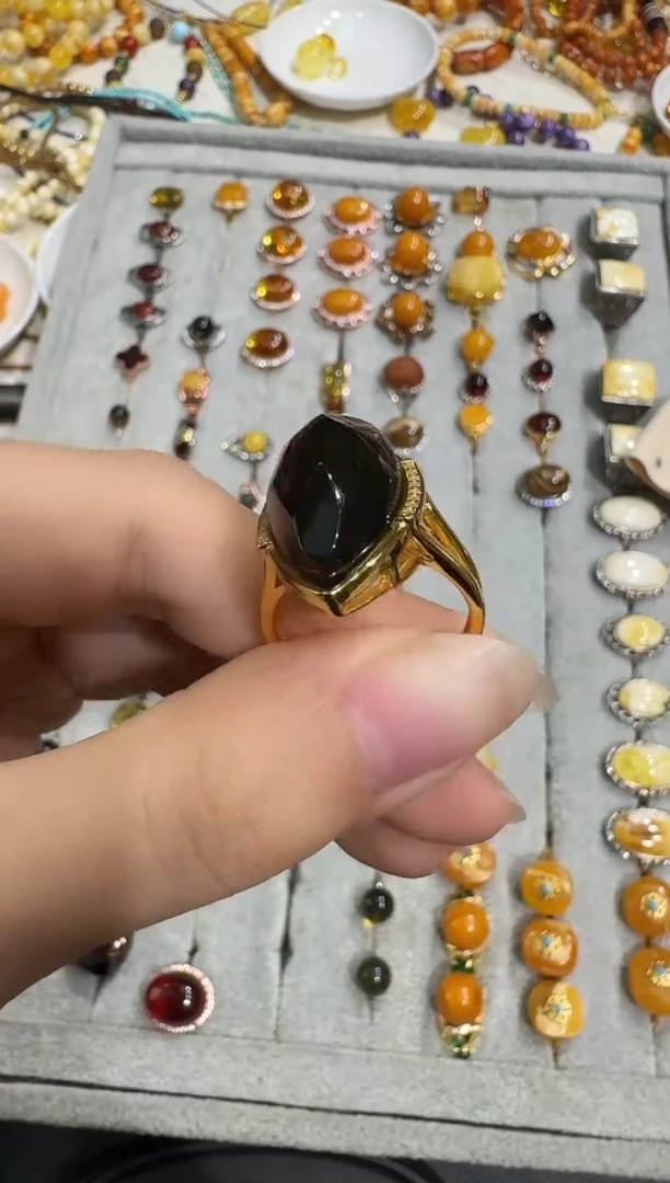 银S925镶嵌琥珀戒指X0830-1195-546