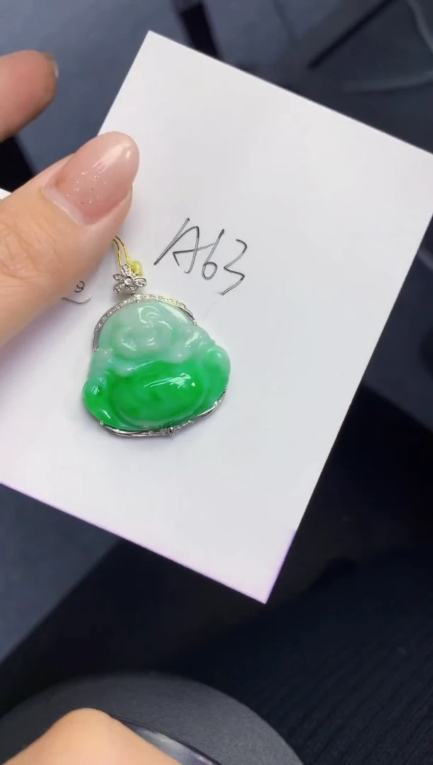 颈饰18K金镶嵌翡翠天然A货缅甸翡翠百元以上9元证书费自理