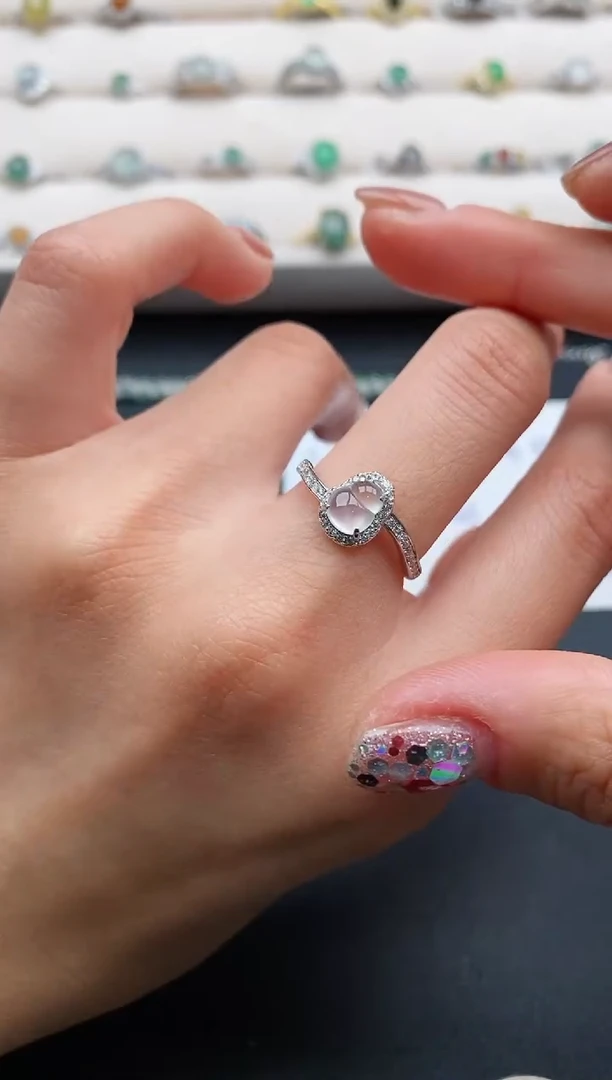 银S925镶嵌戒指翡翠6666666+7